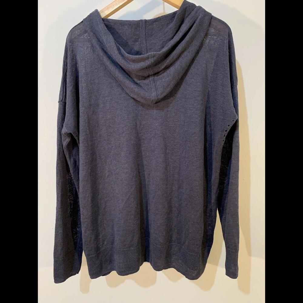 Tahari Hoodie Womens XL 100% Linen Minimalist Slate Blue Gray Stone Washed - Picture 5 of 9